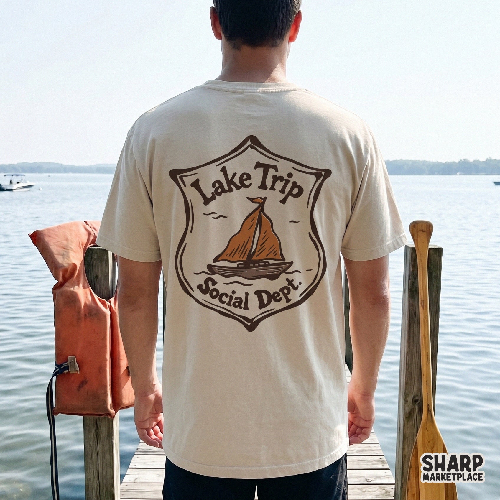 Retro sailboat and marine anchor design for trendy lake life t-shirts and summer beach vacation sublimation
