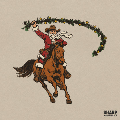 Western Cowboy Santa Riding Galloping Horse Christmas PNG