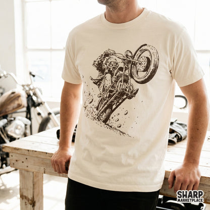 Retro werewolf riding motorcycle design for spooky season Halloween shirt sublimation