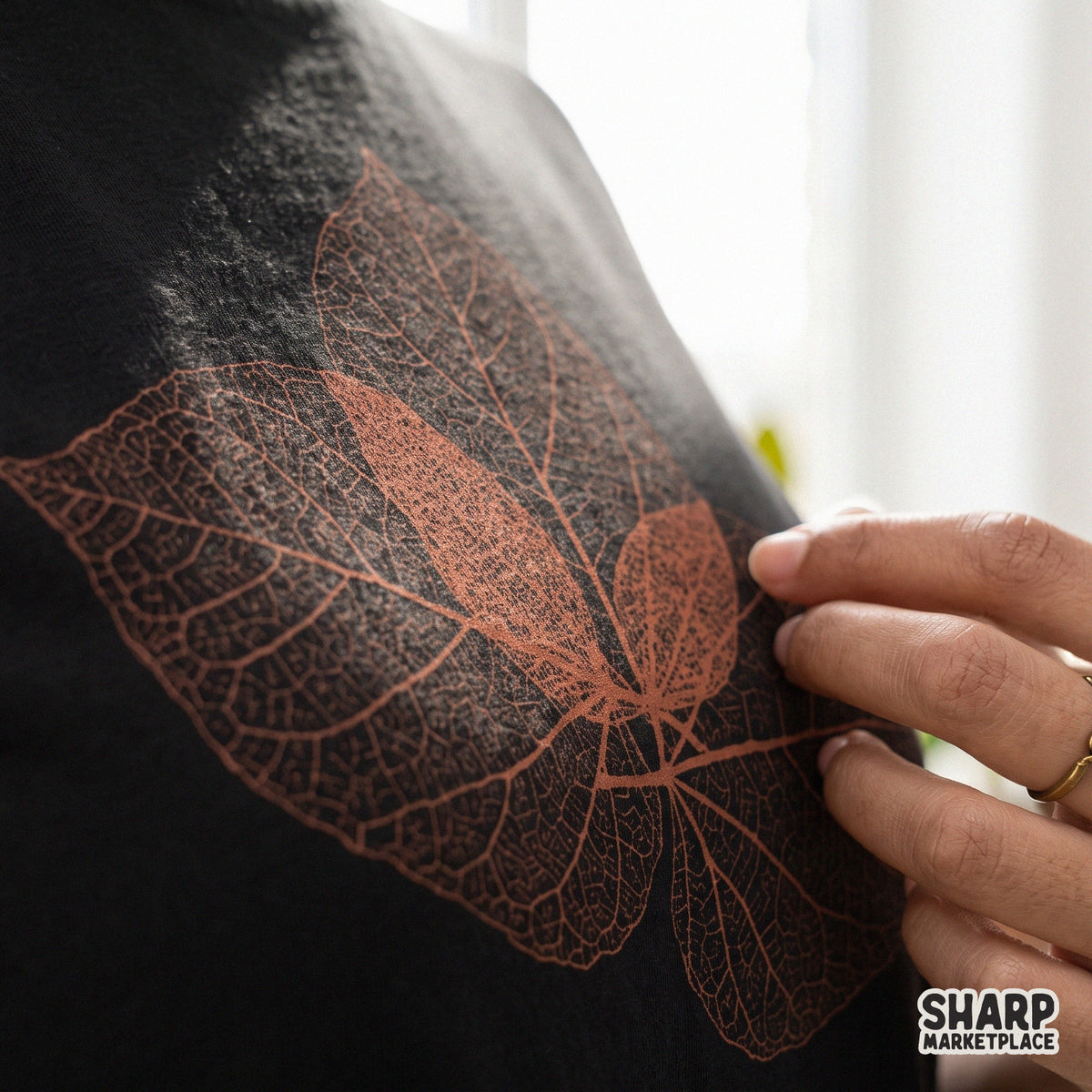 Skeleton leaves botanical illustration on dark background ideal for autumn fall shirt png prints and retro decor