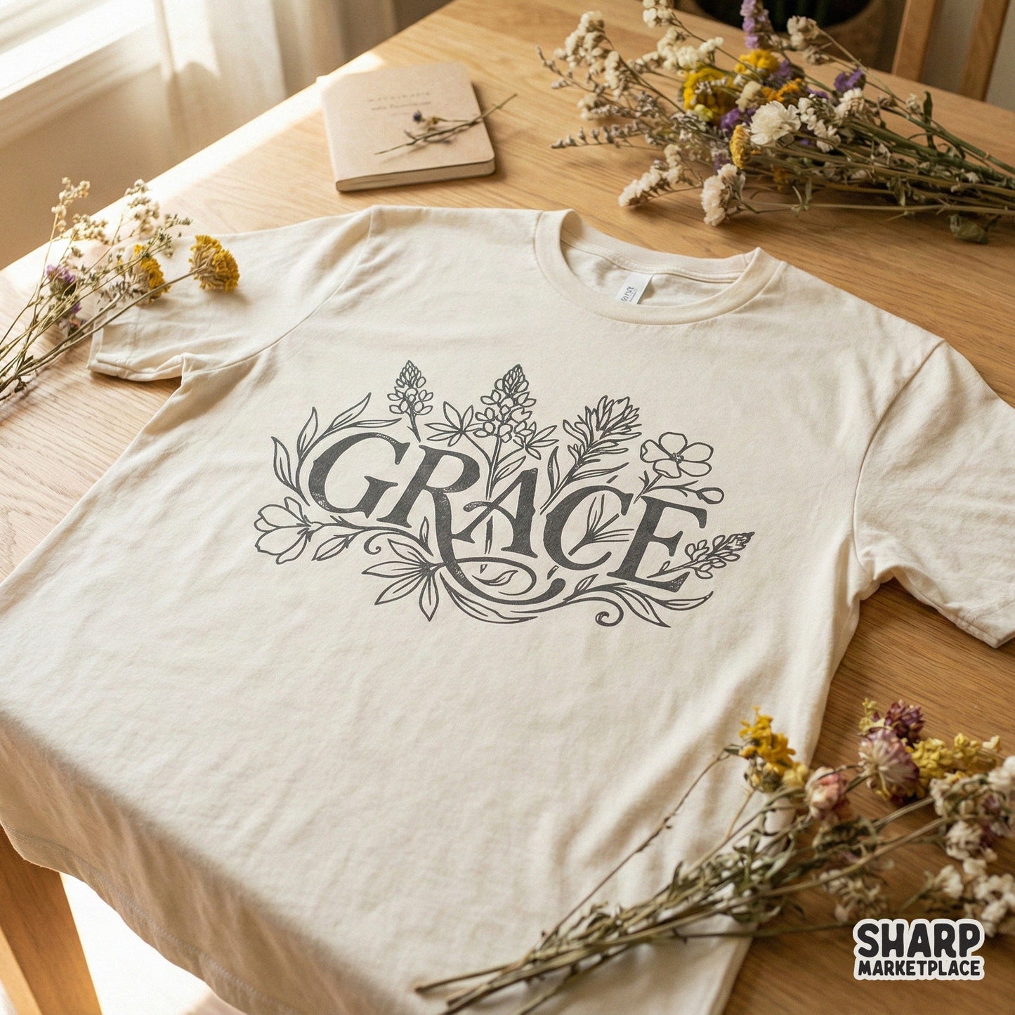 Grace PNG Design, Floral Christian Shirt Digital Download - 300 DPI