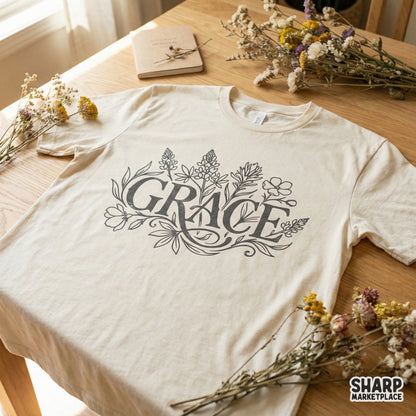 Grace PNG Design, Floral Christian Shirt Digital Download - 300 DPI