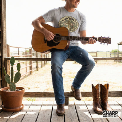 Cowboys And Jesus PNG, Western Cross Vintage Art - 300 DPI Design for