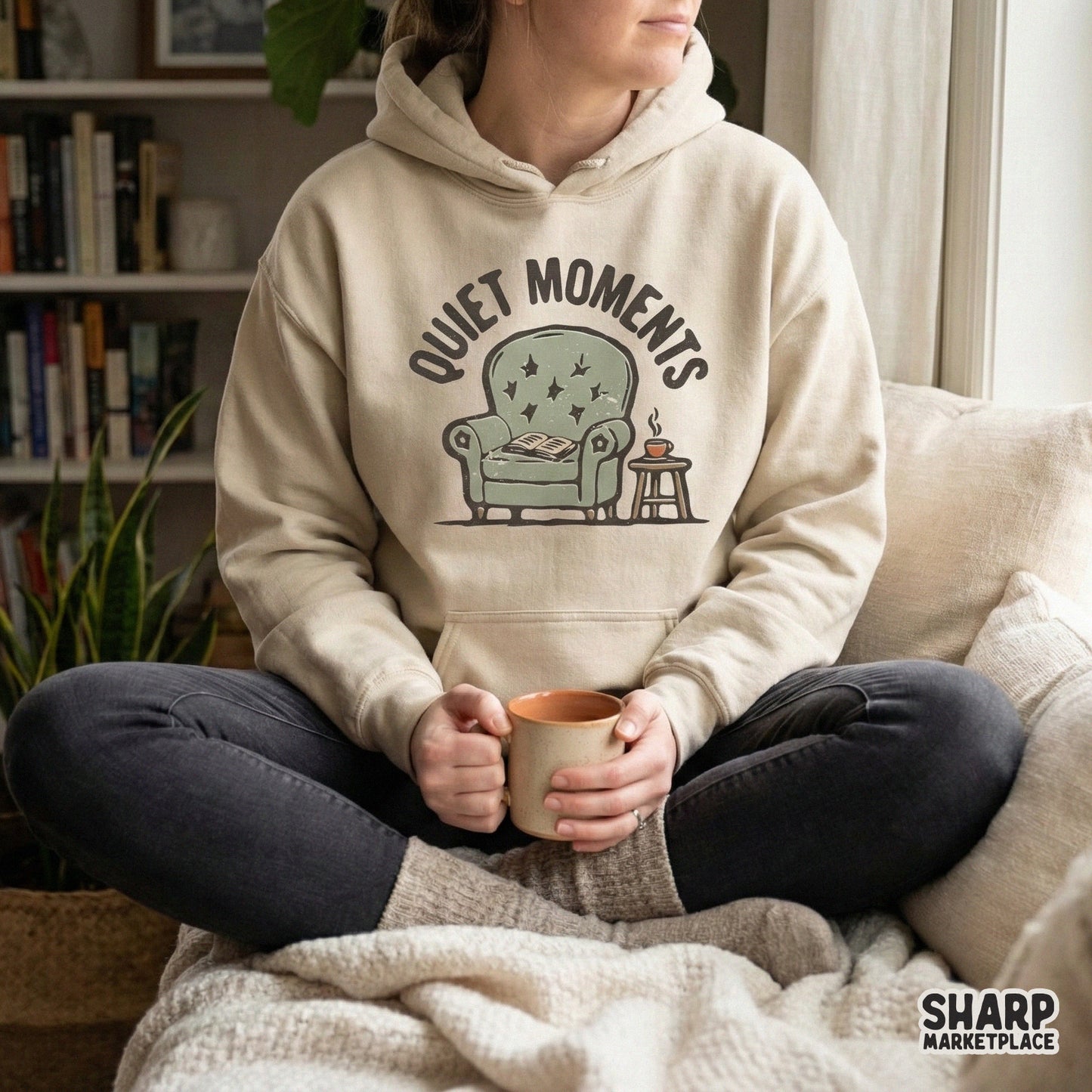 Quiet Moments PNG, Cozy Reading Chair Digital Design - 300 DPI Design for