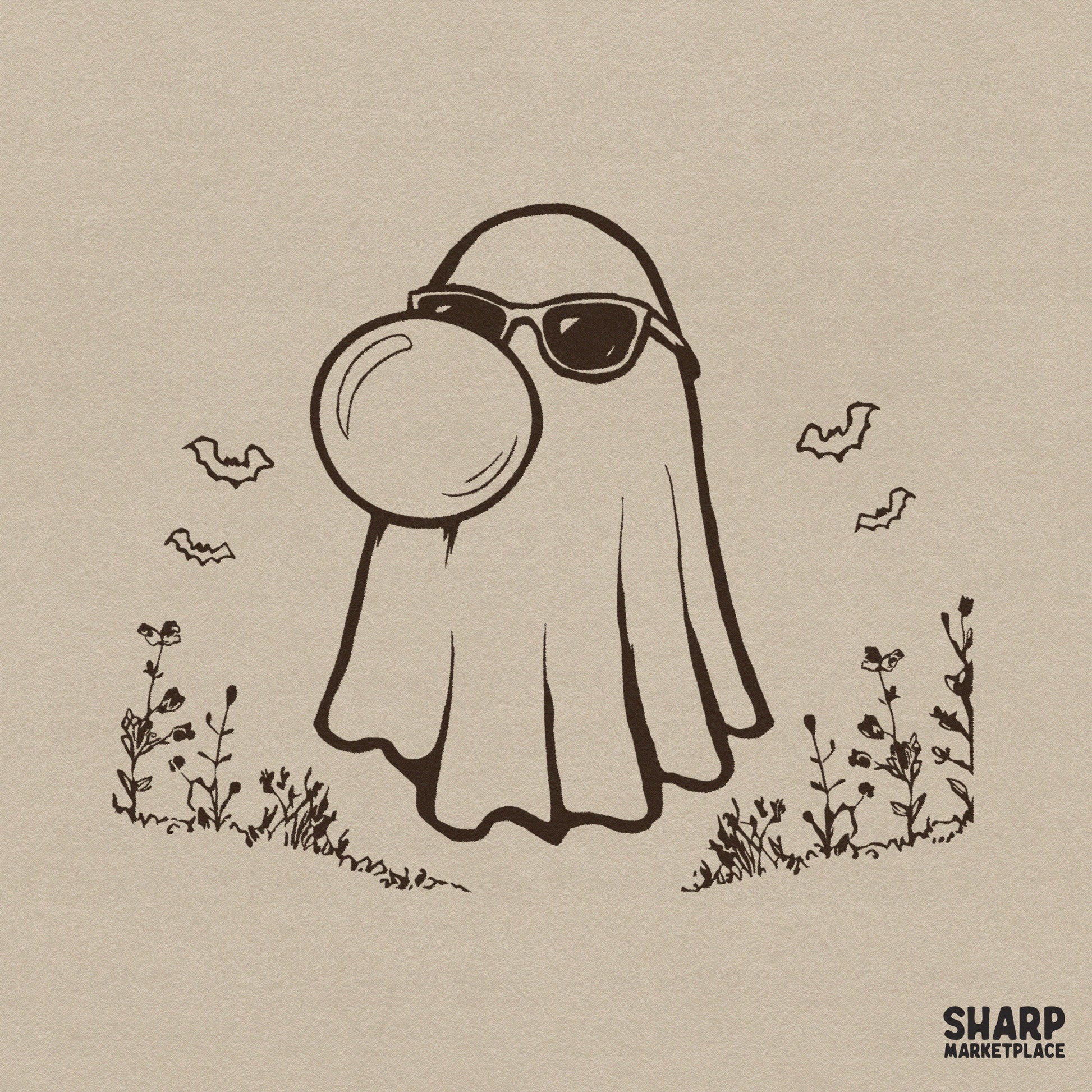 Cool ghost blowing bubblegum with sunglasses retro Halloween PNG for spooky season shirts and trendy fall aesthetic