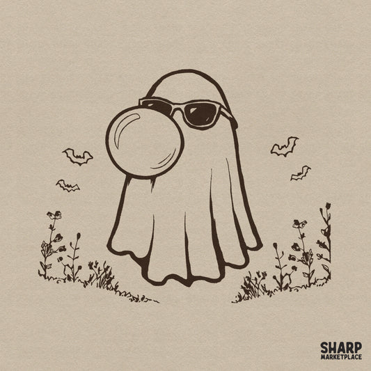 Cool ghost blowing bubblegum with sunglasses retro Halloween PNG for spooky season shirts and trendy fall aesthetic
