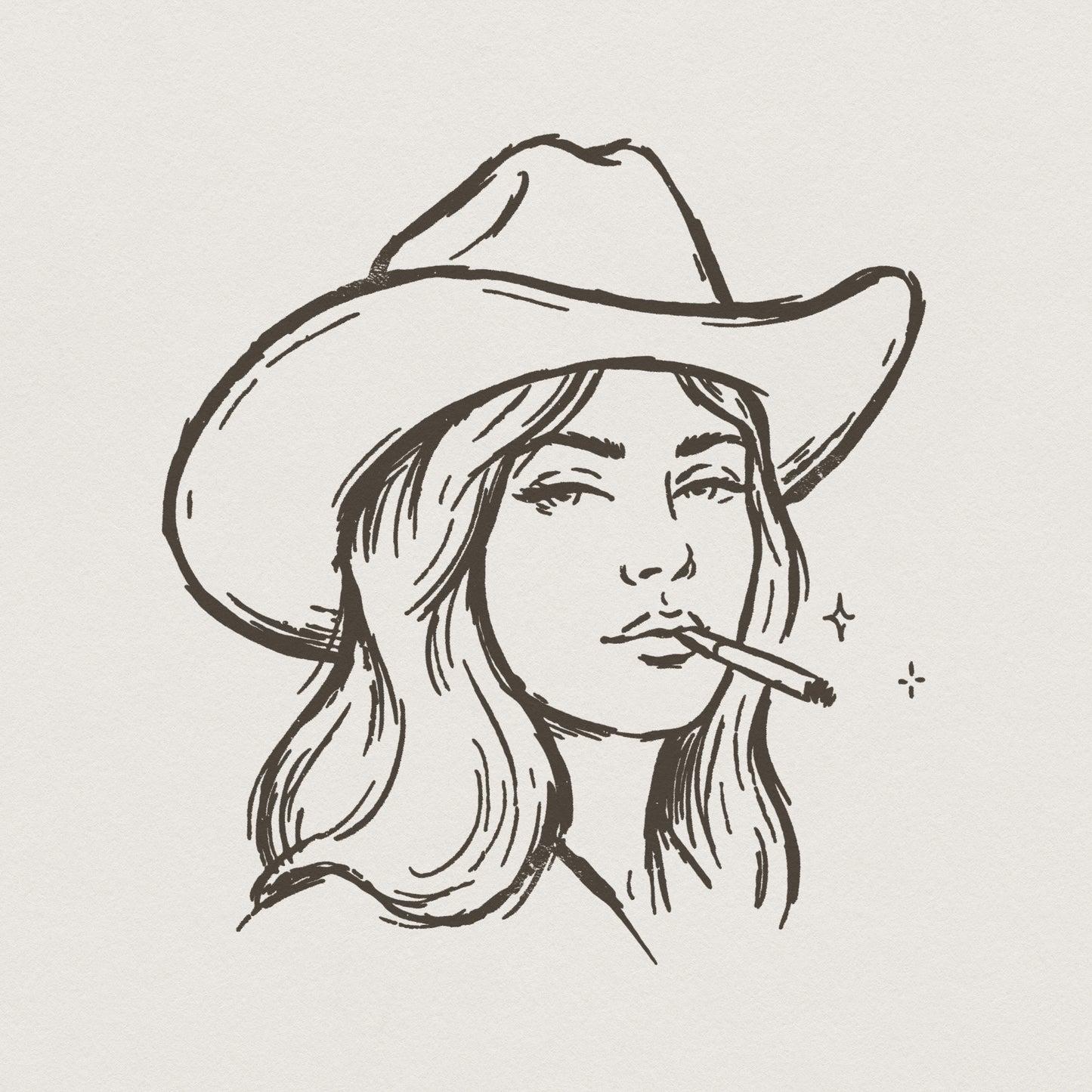 Cowgirl Line Art PNG, Western Woman Digital Download - 300 DPI Design for
