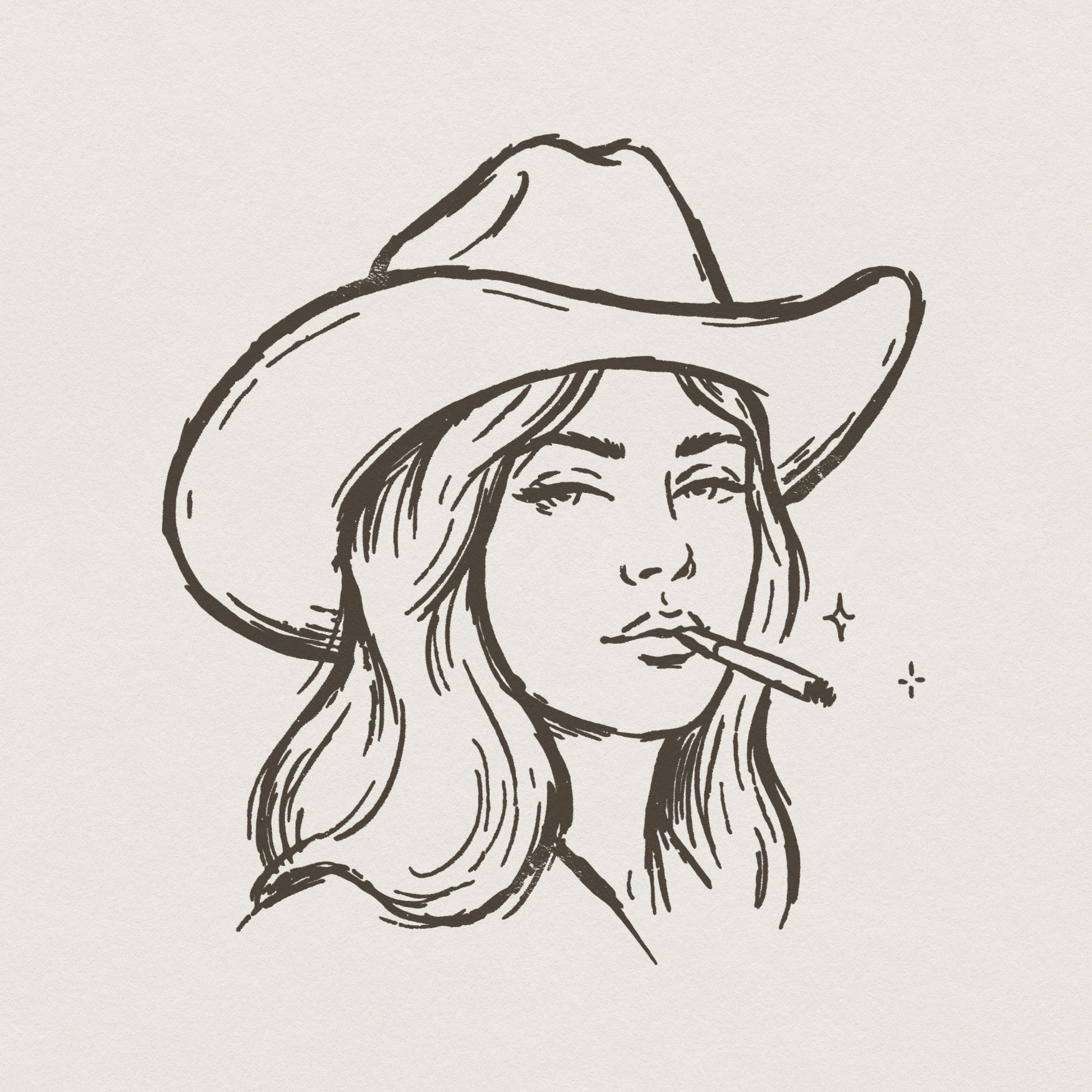 Cowgirl Line Art PNG, Western Woman Digital Download - 300 DPI Design for