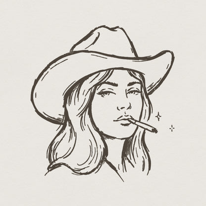 Cowgirl Line Art PNG, Western Woman Digital Download - 300 DPI Design for