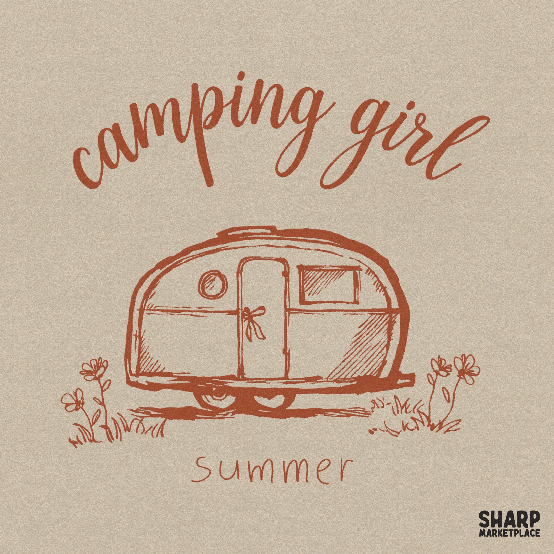 Retro camper sublimation design with trendy flowers for camping girl summer shirts
