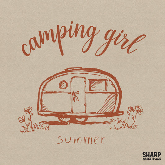 Retro camper sublimation design with trendy flowers for camping girl summer shirts