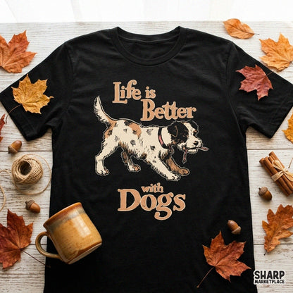 Retro Life Is Better With Dogs sublimation design featuring vintage terrier pet lover art for dog mom shirts