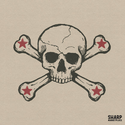 Vintage skull and crossbones with a red star punk rock art design for Halloween shirt sublimation printable PNG