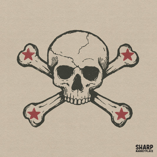 Vintage skull and crossbones with a red star punk rock art design for Halloween shirt sublimation printable PNG