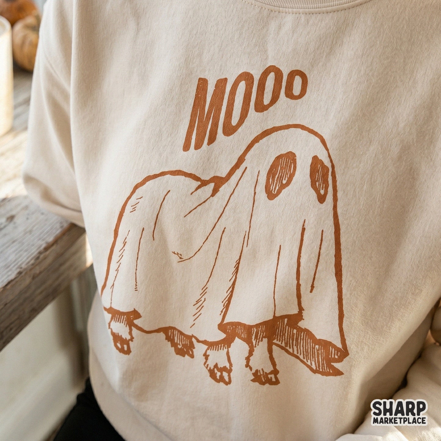 Retro Halloween ghost cow graphic for country spooky season t-shirt sublimation and cute digital crafts