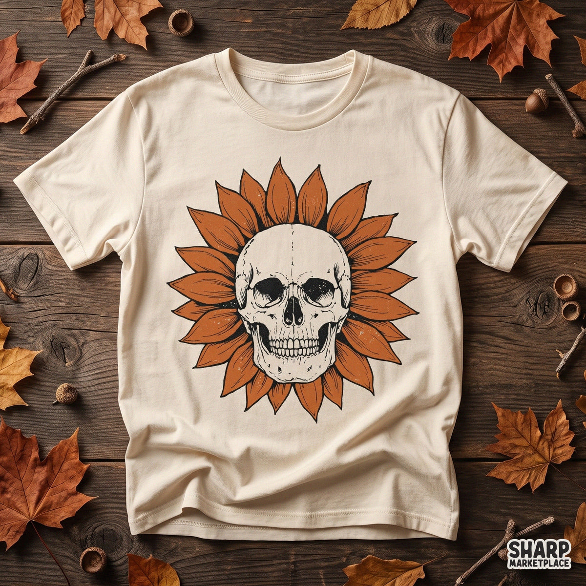 Rustic Blooming Sunflower Skull Centerpiece Graphic, Fall
