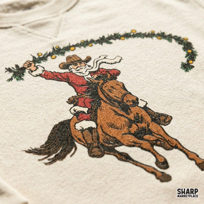 Western Cowboy Santa Riding Galloping Horse Christmas PNG