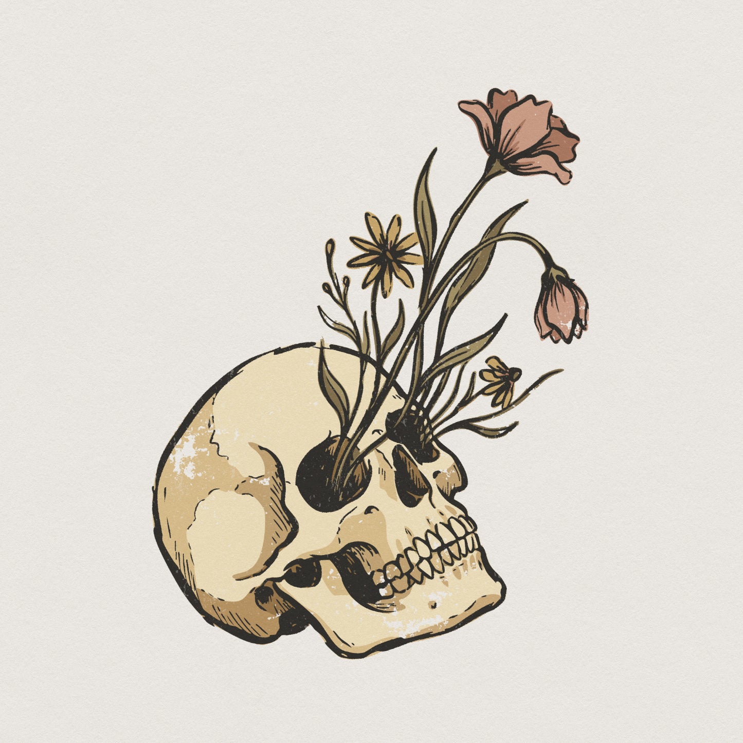Floral Skull PNG, Boho Aesthetic Digital Download - 300 DPI Design for
