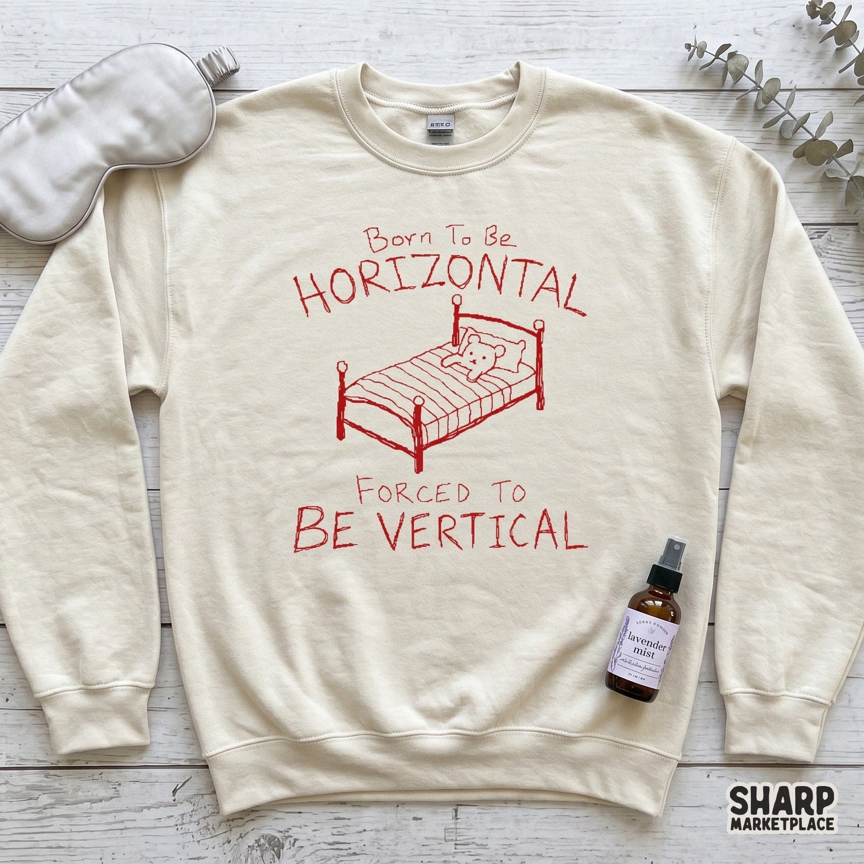Sarcastic nap humor design in red ink showing a bed with a teddy bear, ideal for creating custom apparel, pajama sets, or unique printable gifts.