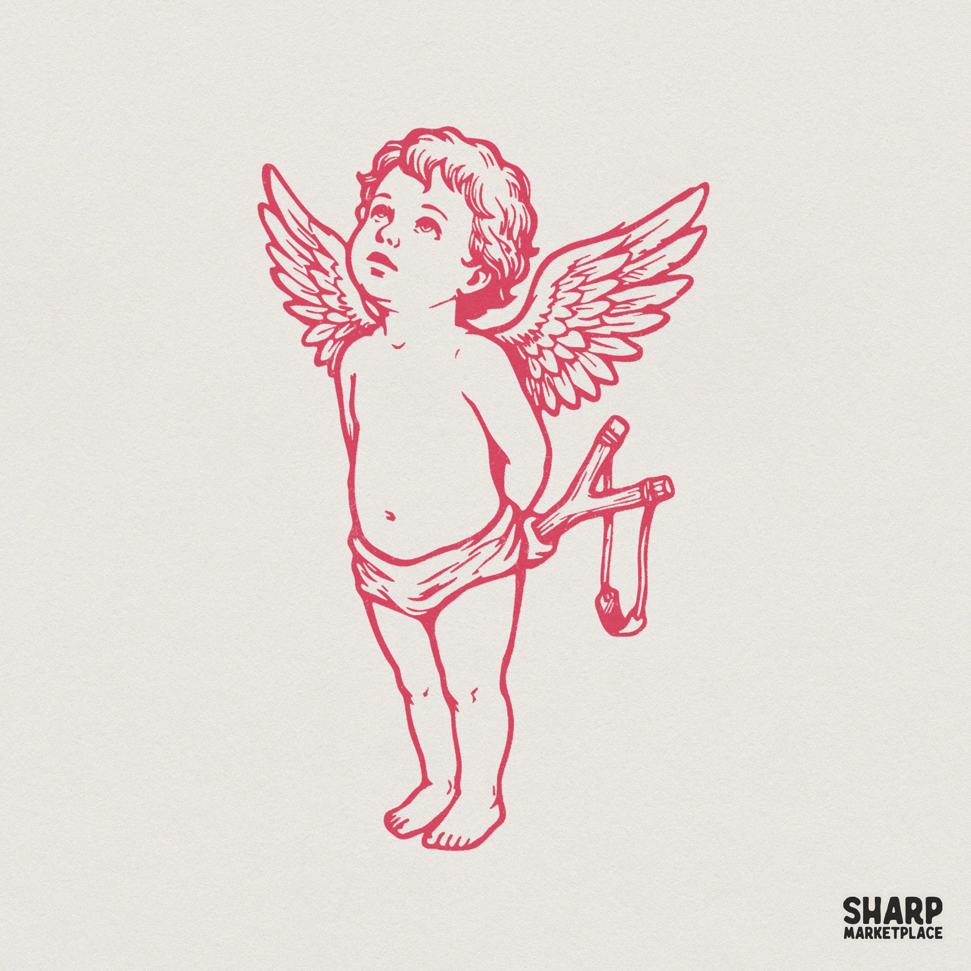 Vintage Cherub With Slingshot PNG, Retro Angel Graphic Tee - 300 DPI