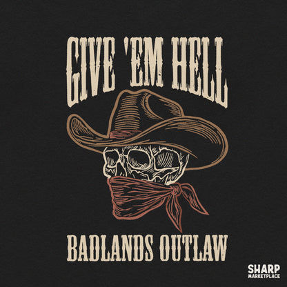 Edgy cowboy skull badlands outlaw retro graphic design for t-shirts and western PNG sublimation projects