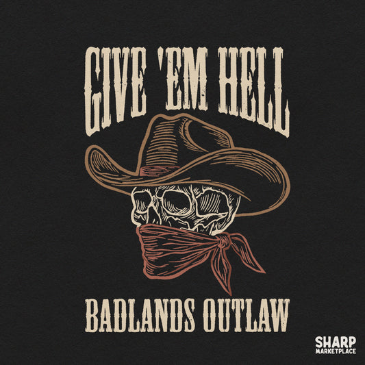 Edgy cowboy skull badlands outlaw retro graphic design for t-shirts and western PNG sublimation projects