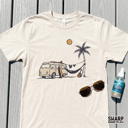 Retro Beach Van Hammock Scene, Summer PNG For Shirt PNG Vacation Fans -