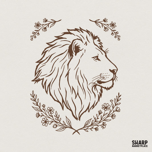 Lion Floral PNG Design, Vintage Lion Head Digital Download - 300 DPI