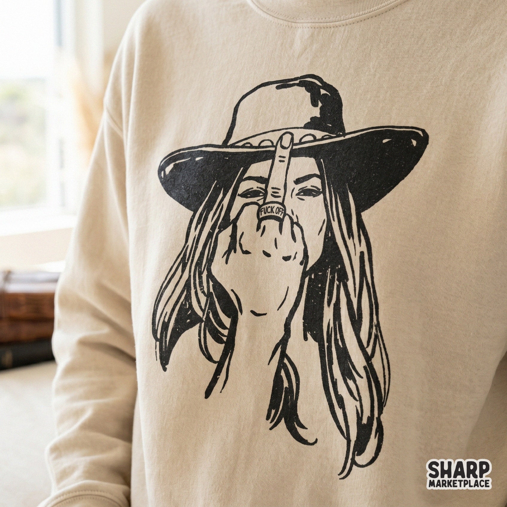 Digital download design featuring a hand-drawn western woman in a wide-brimmed hat, perfect for custom t-shirts, sublimation, stickers, and sarcastic art.