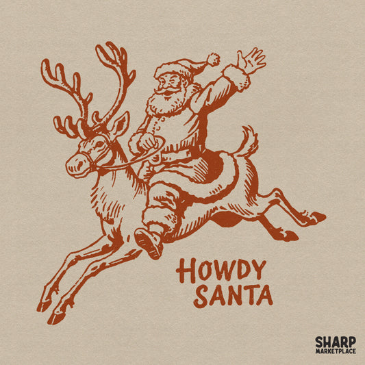 Howdy Santa retro western PNG sublimation design for Christmas holiday t-shirts