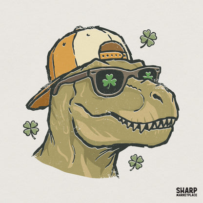 Funny T-Rex Dinosaur St Patrick Shirt, Shamrock Clover Party Tee - 300