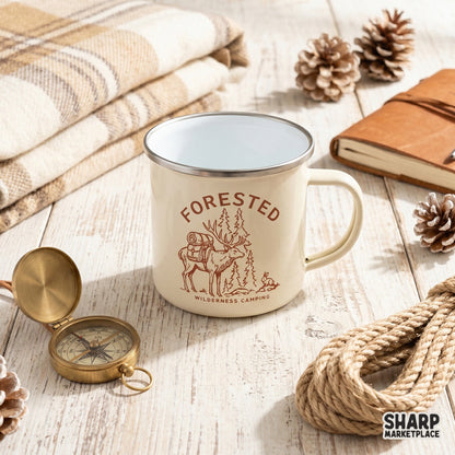 Vintage ink-style elk and rabbit graphic with arched typography, perfect for rustic camping t-shirts, stickers, and outdoor-themed DIY projects.