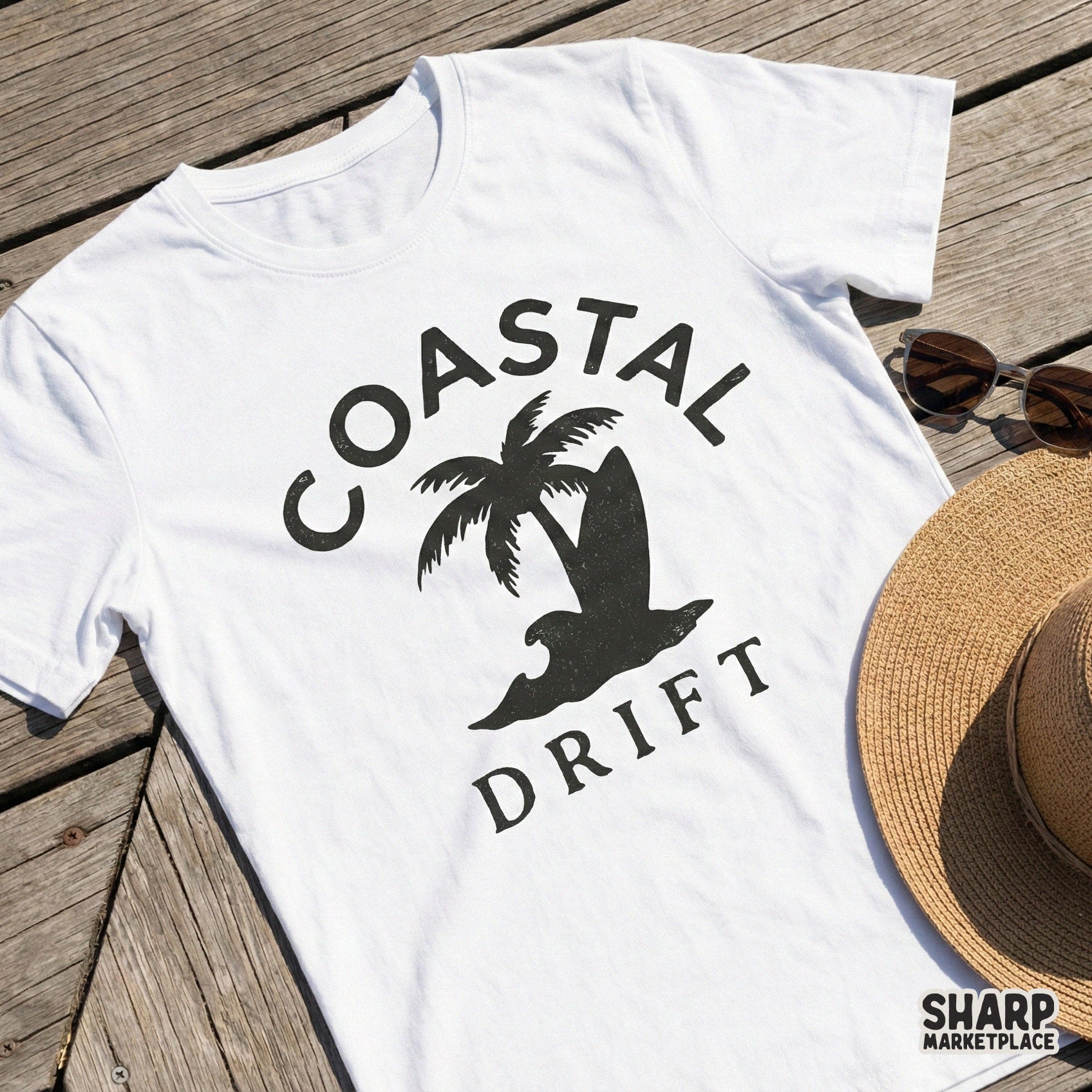 Coastal Drift PNG, Surfing Palm Tree Shirt - 300 DPI Design for T-Shirt