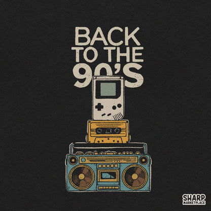 Retro 90s nostalgia cassette tape and boombox graphic for t-shirts and digital clipart downloads