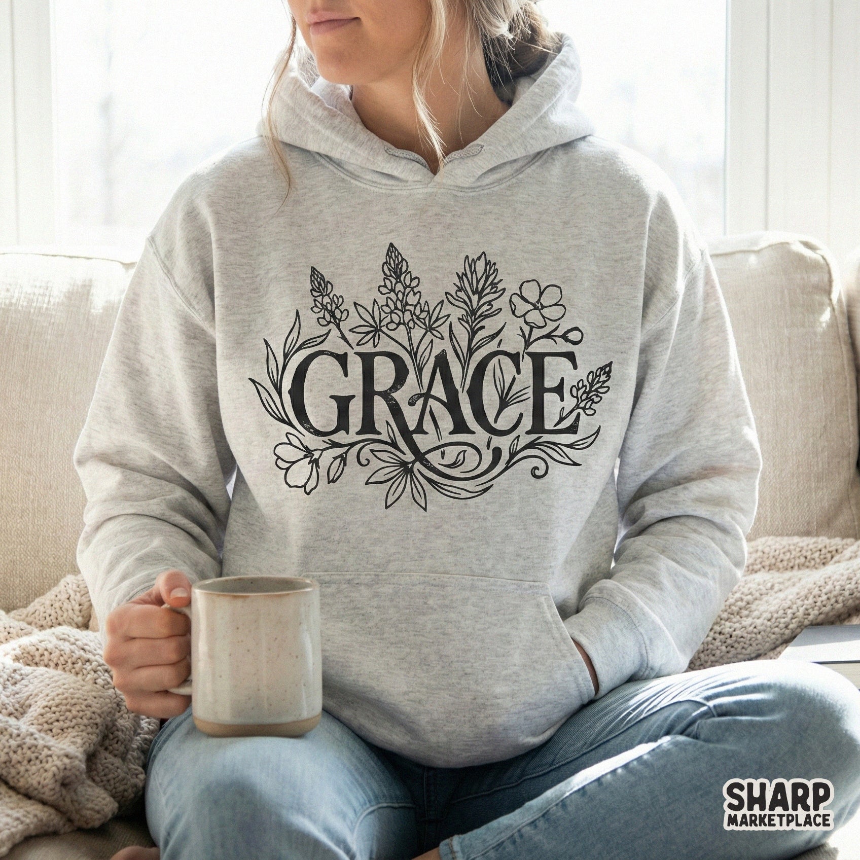 Grace PNG Design, Floral Christian Shirt Digital Download - 300 DPI