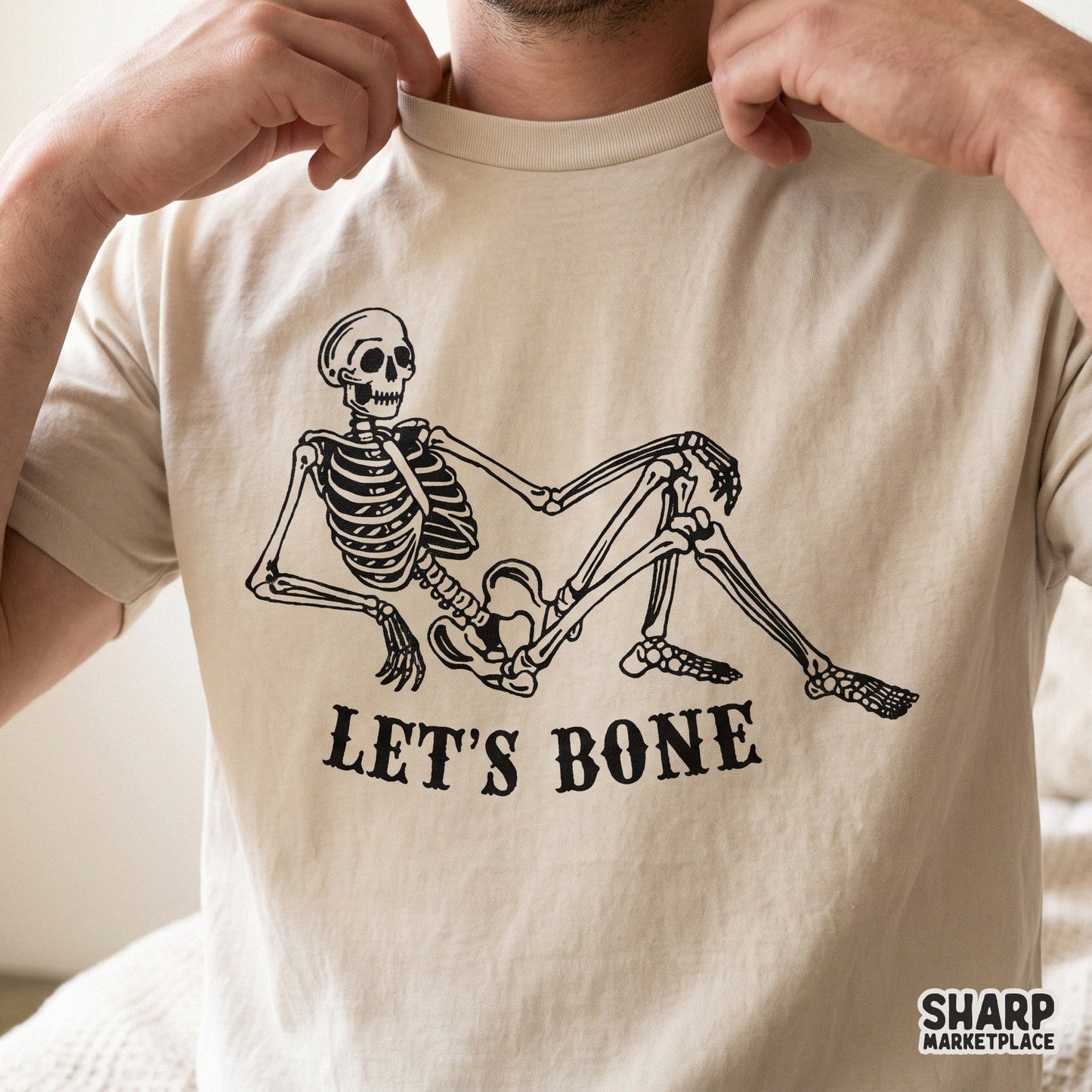 Retro Let's Bone Halloween PNG featuring a sexy skeleton with adult humor for sarcastic fall sublimation t-shirt designs
