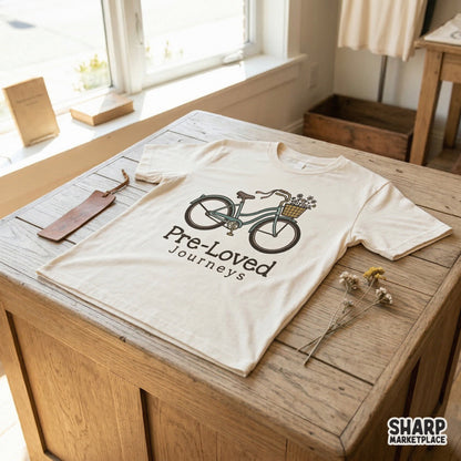 Pre-Loved Journeys PNG, Retro Bicycle T-Shirt Design - 300 DPI Design for