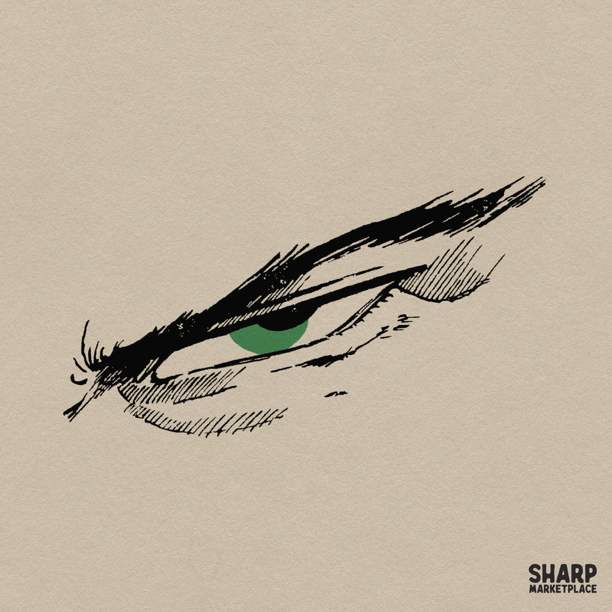 Intense Eye Sketch With Green Iris Trendy Artwork for