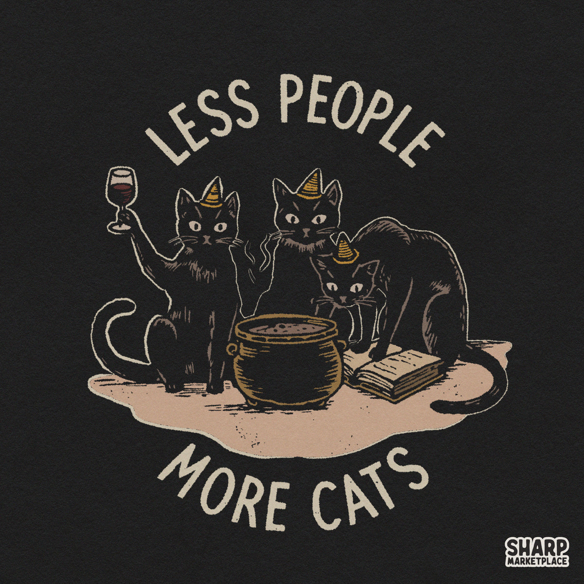 Retro funny witch cats brewing potion PNG design for Halloween shirts and spooky season decor