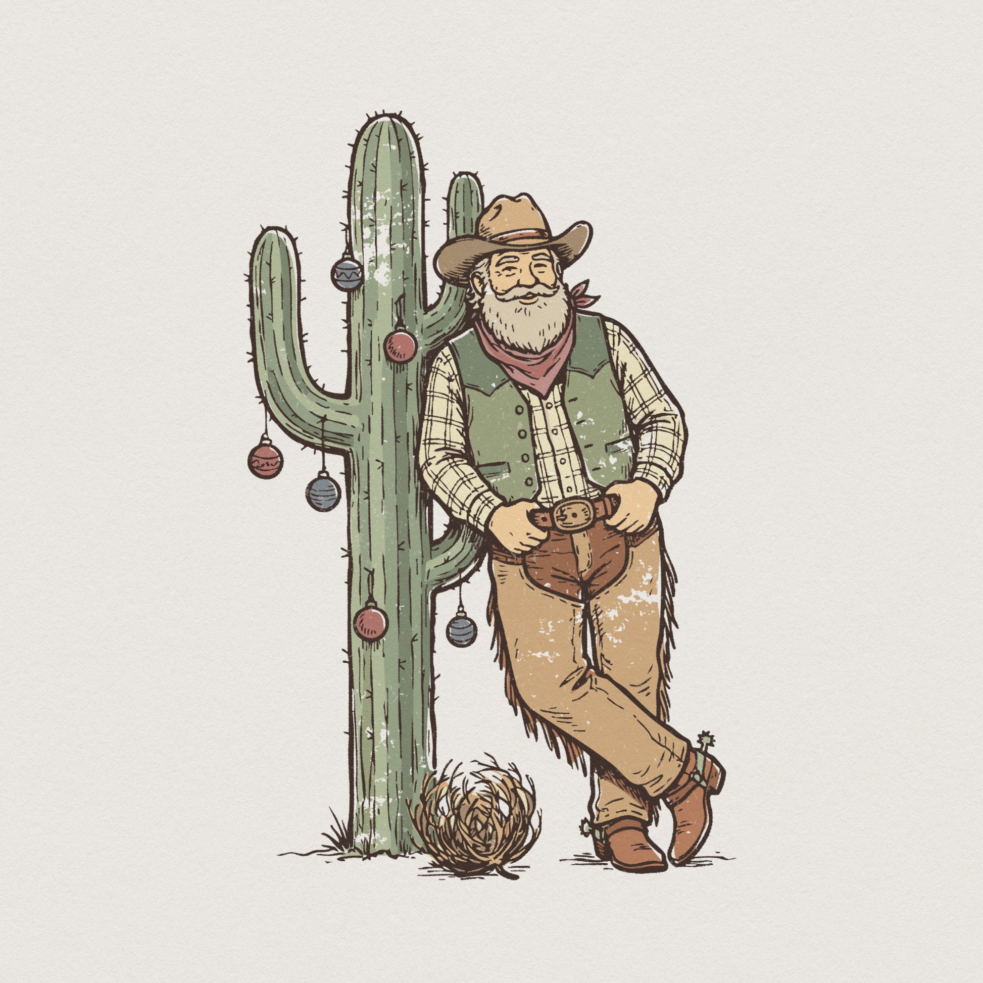 Cowboy Leaning on Cactus PNG, Western Christmas PNG - 300 DPI Design for