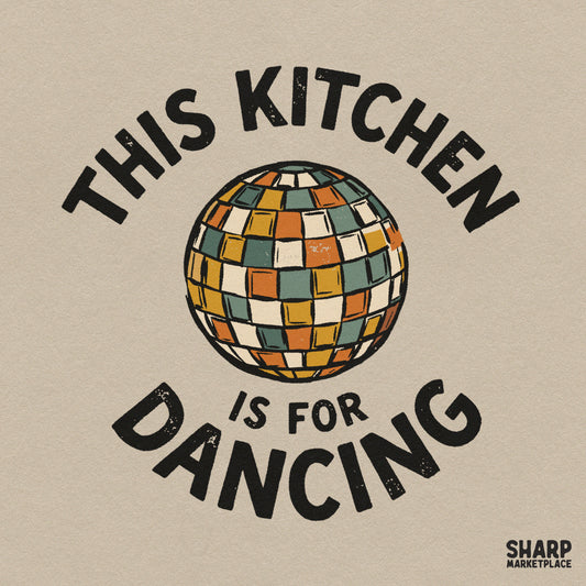 This kitchen is for dancing retro disco ball artwork ideal for groovy Y2K home decor and sublimation prints