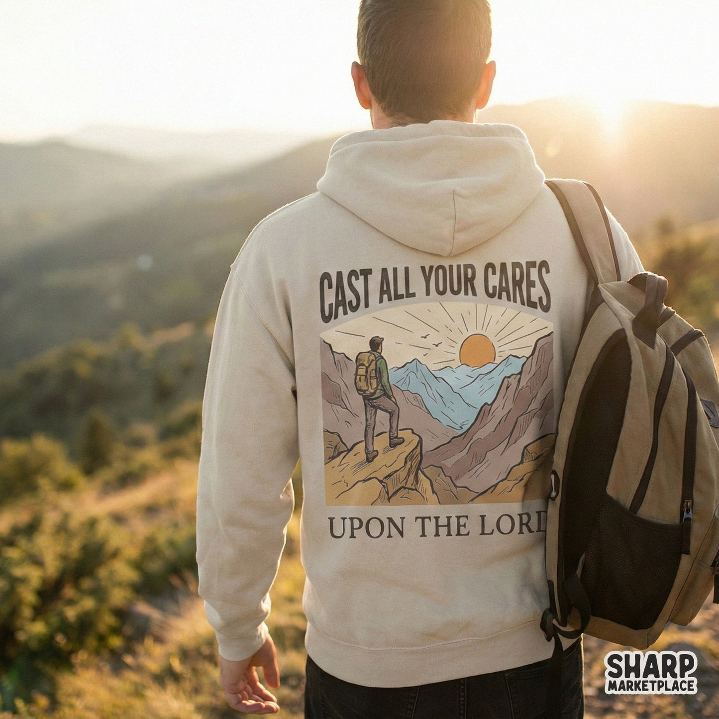 Cast All Your Cares Upon The Lord PNG, Christian Hiking Shirt - 300 DPI