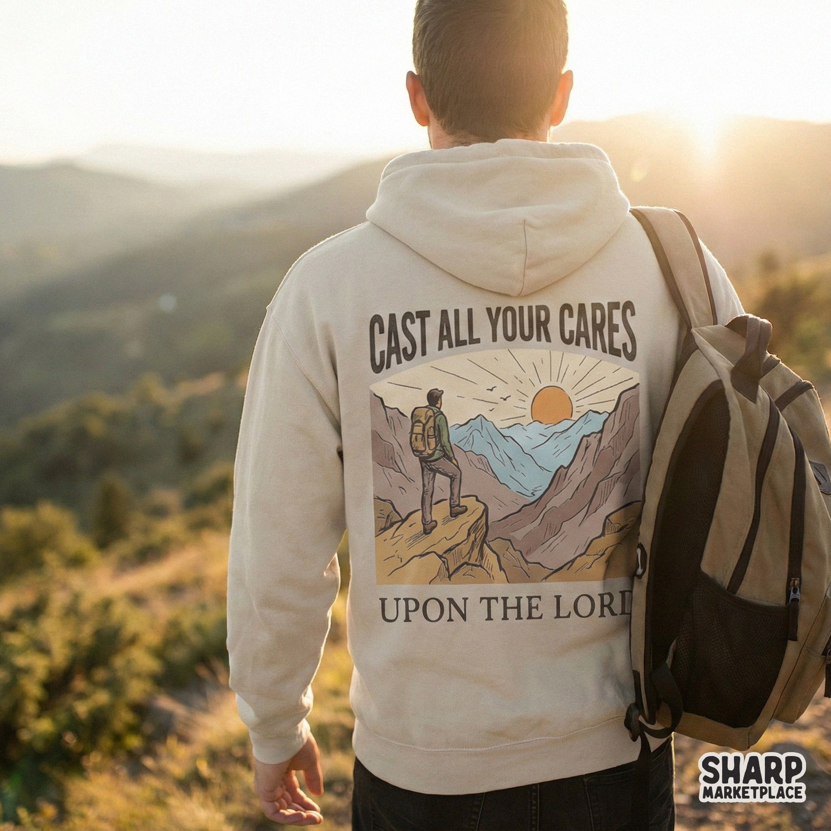 Cast All Your Cares Upon The Lord PNG, Christian Hiking Shirt - 300 DPI