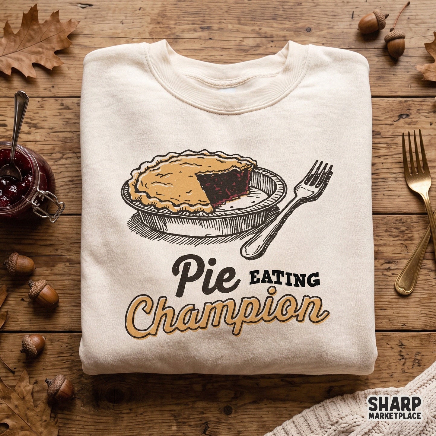 Retro pie eating champion design for autumn t-shirts and fall thanksgiving sublimation projects