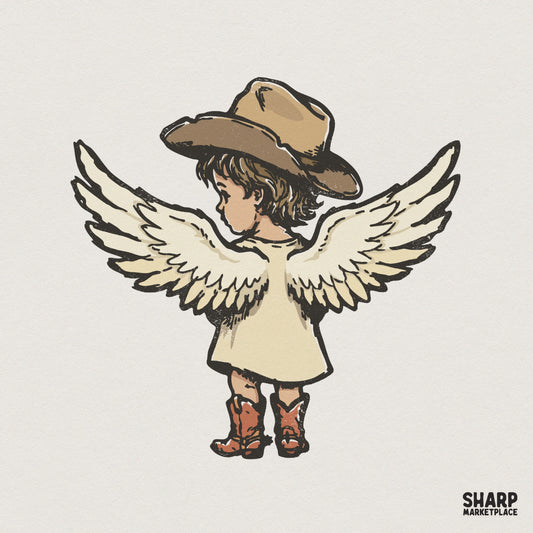 Cowboy Angel Kid PNG, Western Child with Wings - 300 DPI Design for T-Shirt