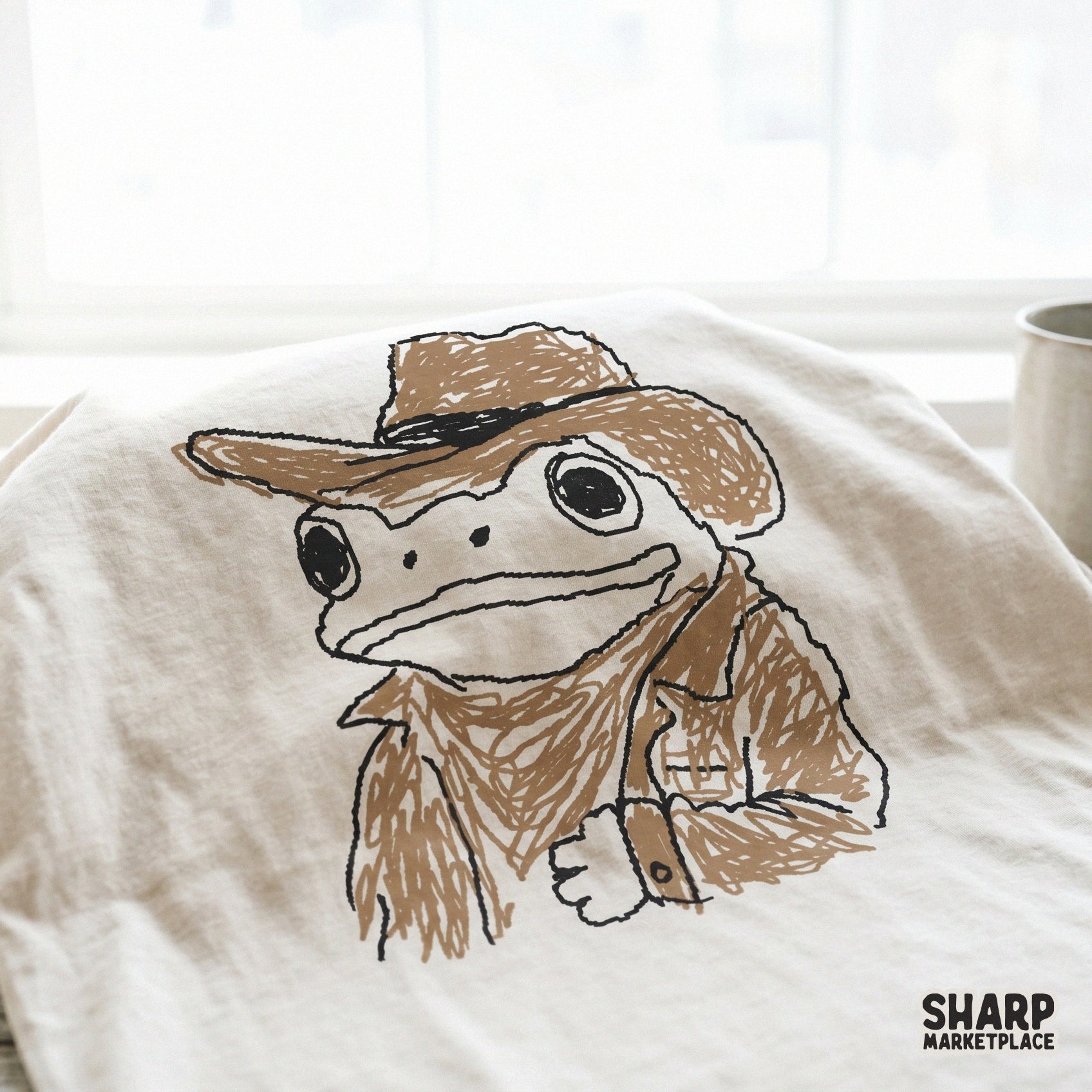 Charming western frog character in a cowboy hat and rancher attire, perfect for rustic country-themed sublimation or apparel designs.