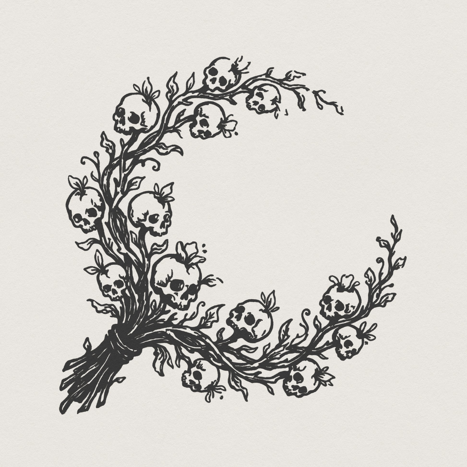 Gothic Skull Branch PNG, Dark Botanical Digital Download - 300 DPI Design