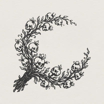 Gothic Skull Branch PNG, Dark Botanical Digital Download - 300 DPI Design