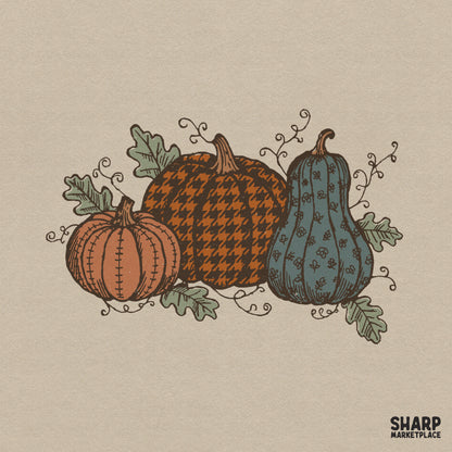 Vintage patterned houndstooth pumpkins shirt design for autumn and thanksgiving sublimation crafts