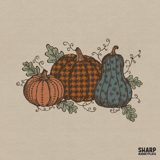 Vintage patterned houndstooth pumpkins shirt design for autumn and thanksgiving sublimation crafts